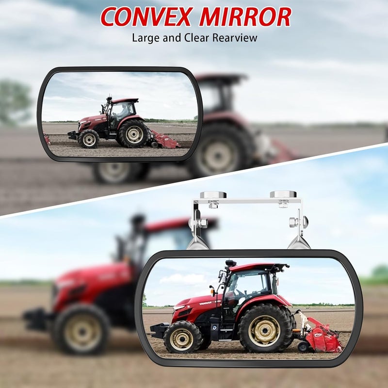 Lifronkit Magnetic Tractor Mirror, Rearview and Side Mirrors for Tractors, Forklifts, Golf Cart, Fit for John Deere, Kubota, Convex Mirror with U-Bracket, Screw-on or Magnets Installation,no Vibration - Image 3